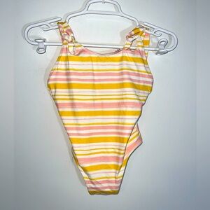 EBERJEY size 12 girls Striped Yellow and Pink Kids Swimsuit